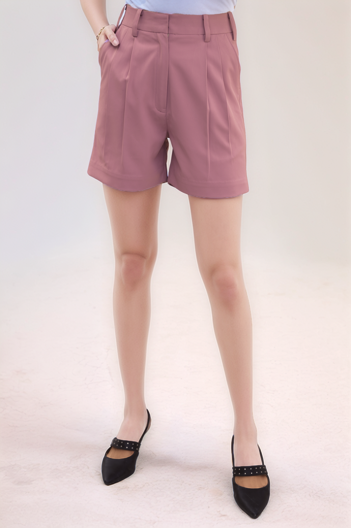 Onion Pink Pleated Shorts