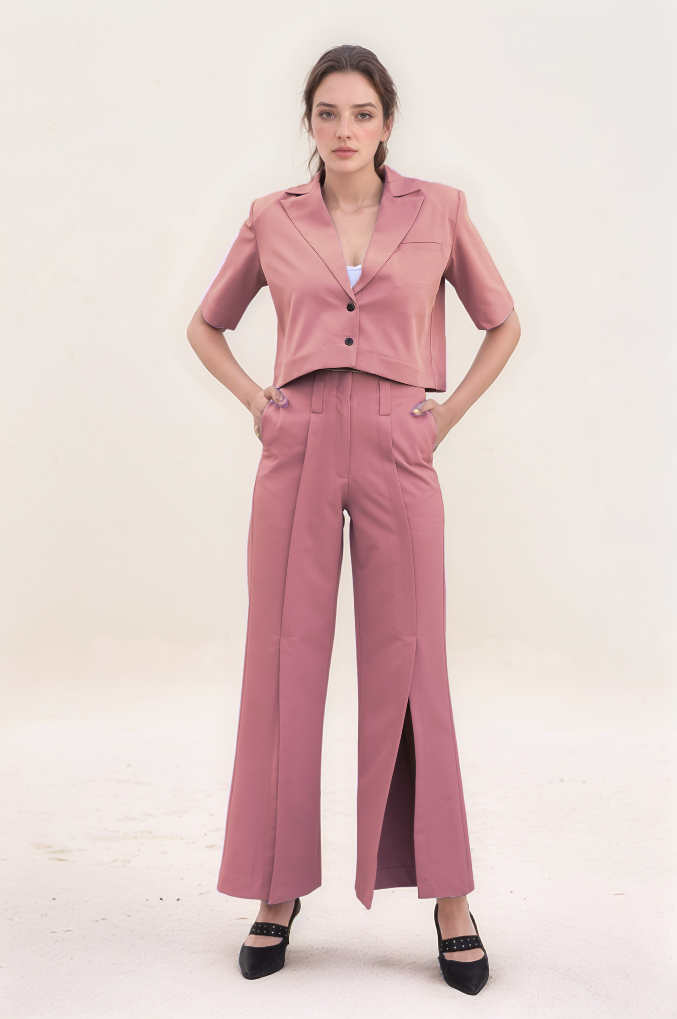 Onion Pink Crop Jacket Co-ord Suit