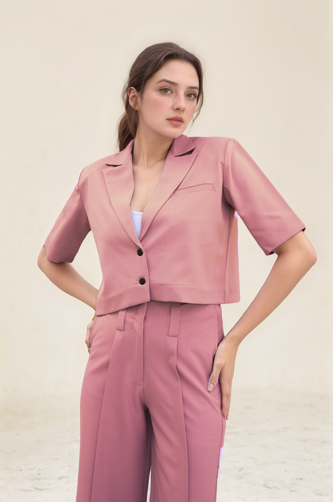 Onion Pink Crop Jacket Co-ord Suit