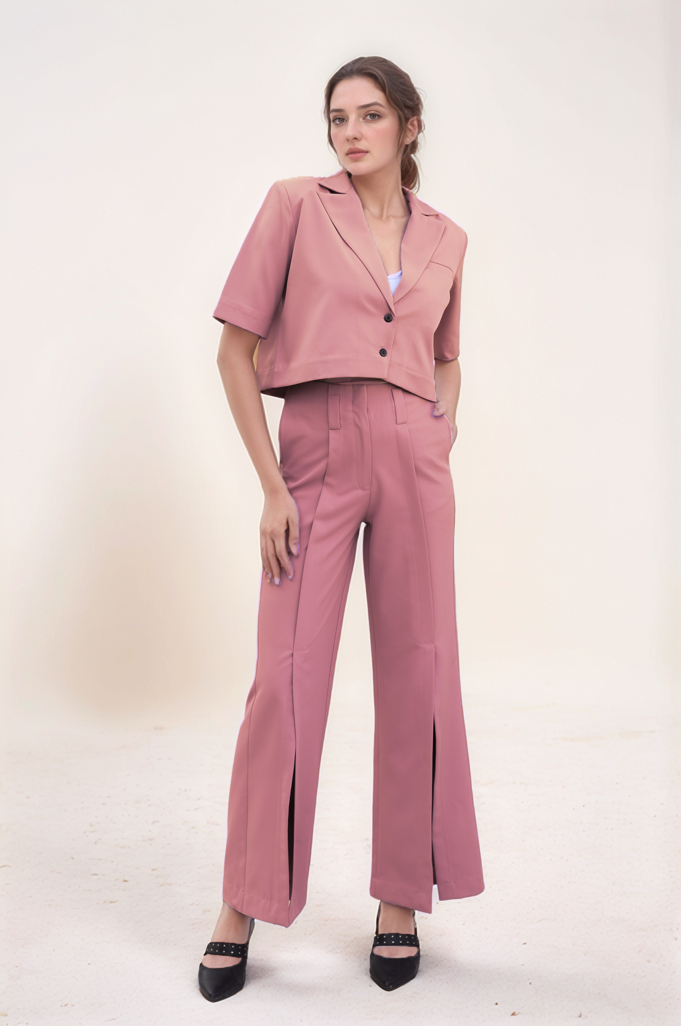 Onion Pink Crop Jacket Co-ord Suit