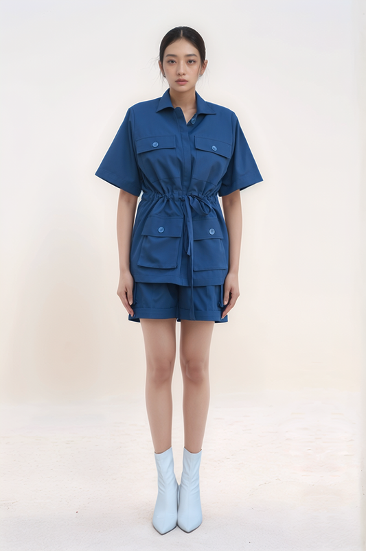 Blue Drawstring Safari Co-ord Suit