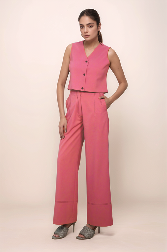 Coral Pink Crop Sleeveless Jacket Co-ord suit