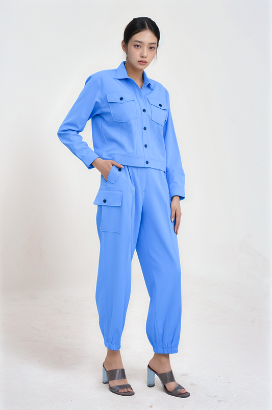 Lilac Blue Casual Jacket Co-ord Suit