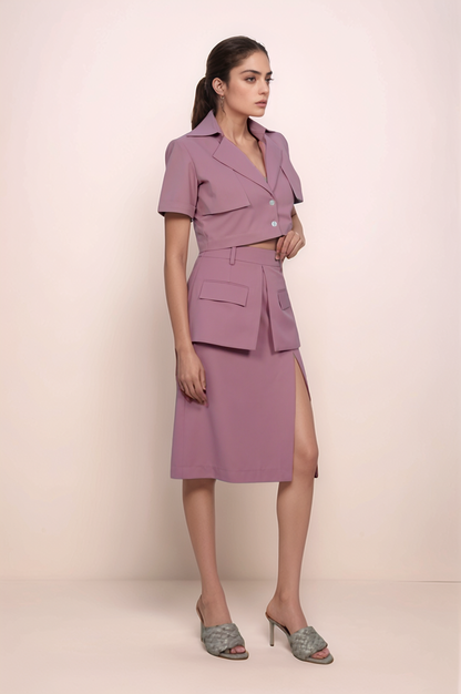 Onion Pink Flap Jacket-Skirt Co-ord Suit