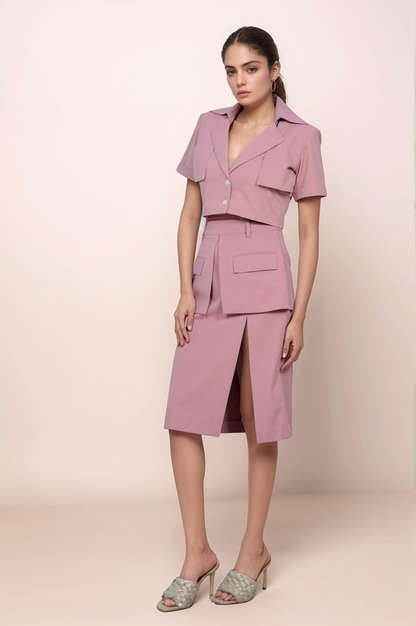 Onion Pink Flap Jacket-Skirt Co-ord Suit