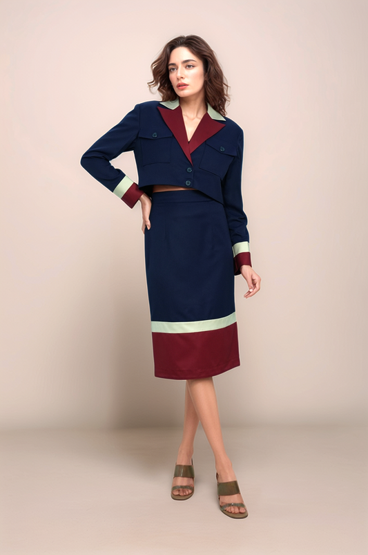 Navy Blue Broad Collar Co-ord suit