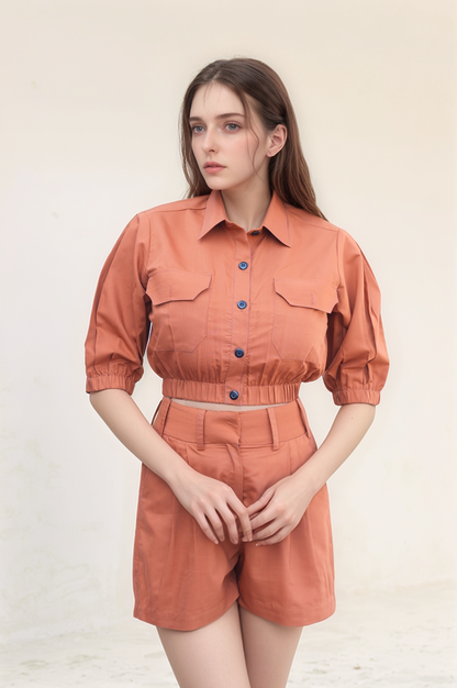 Rust Crop Top-Shorts Co-ord Suit