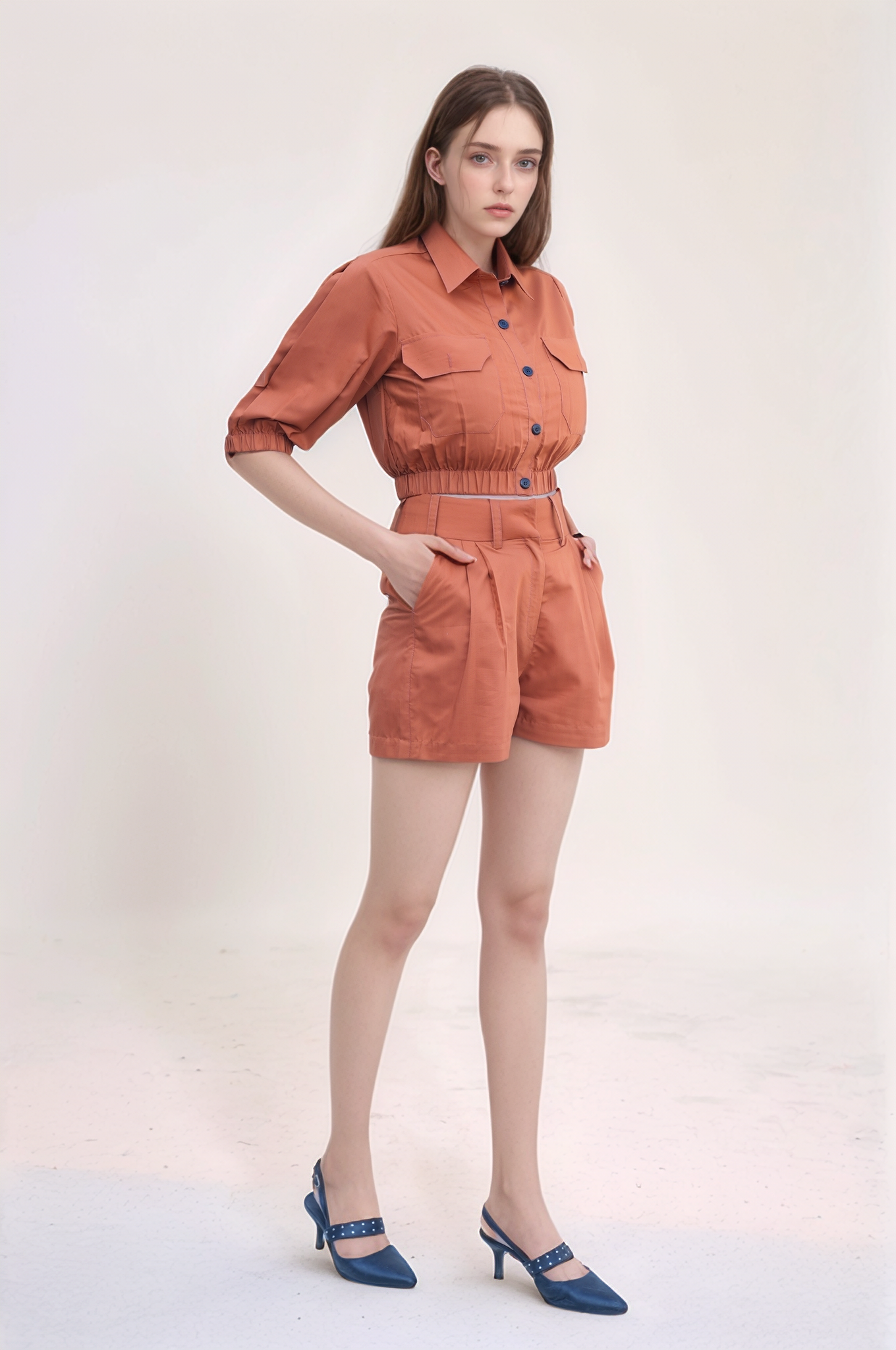 Rust Crop Top-Shorts Co-ord Suit