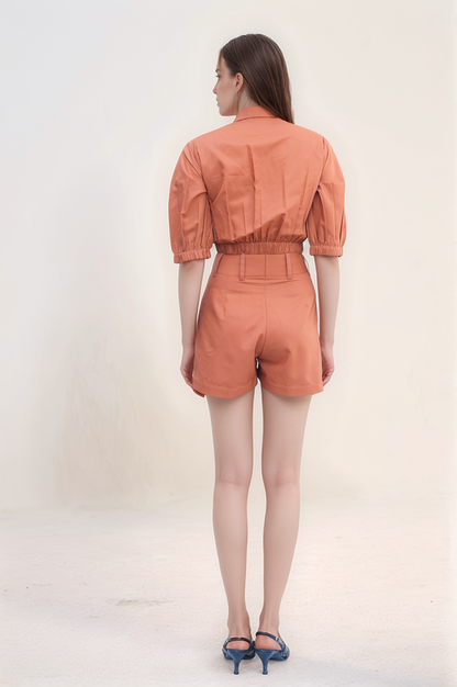 Rust Crop Top-Shorts Co-ord Suit