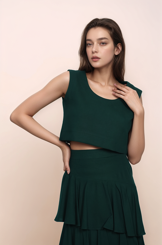 Green Cotton Crop Top