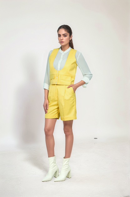 Yellow Pleated Shorts