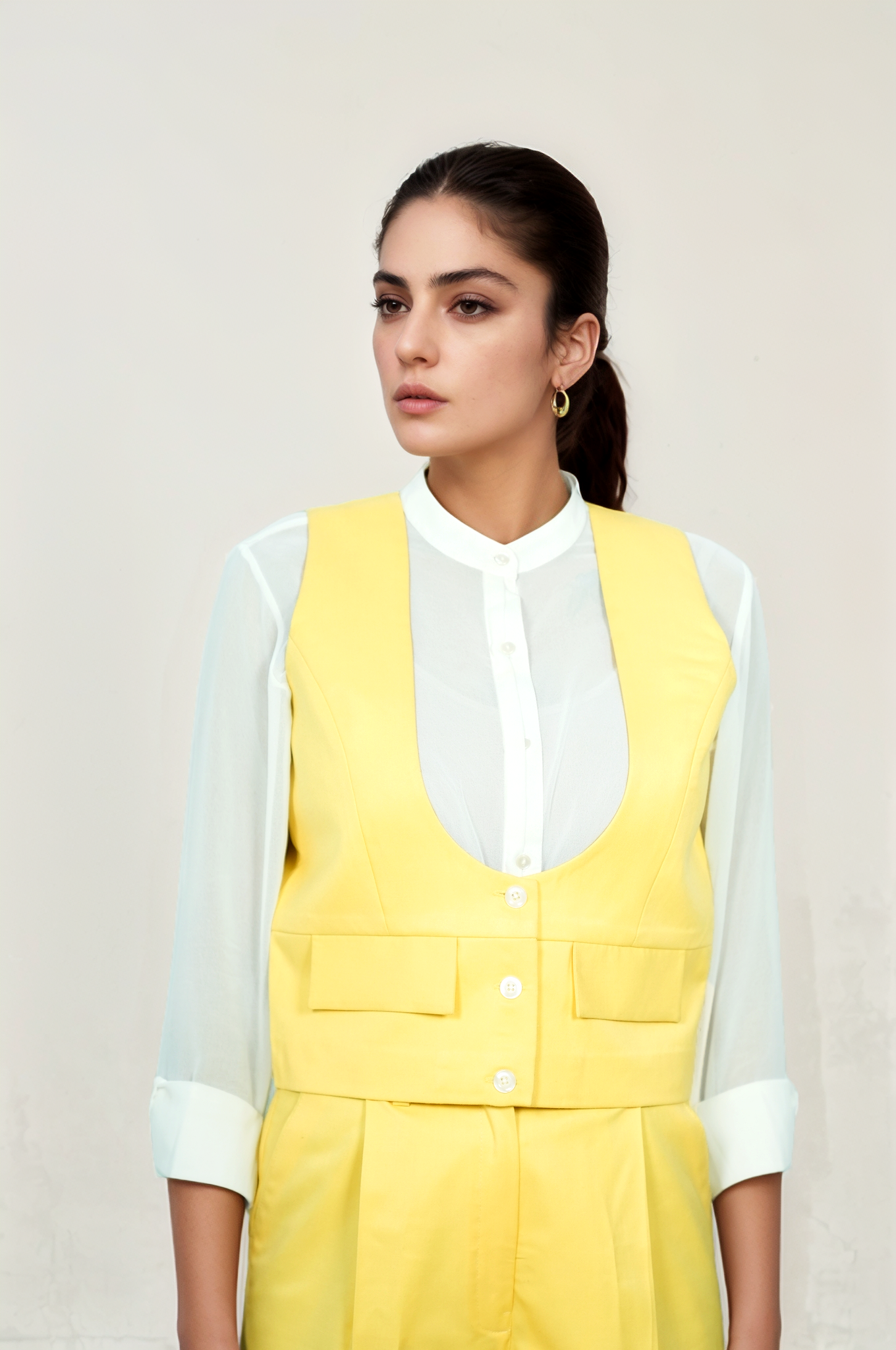 Yellow U-Neck Jacket-Short Co-ord Suit
