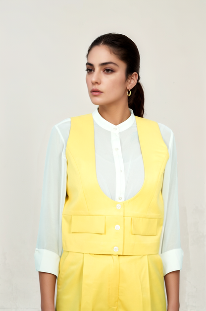 Yellow U-Neck Jacket-Short Co-ord Suit