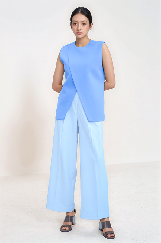 Lilac Blue Long-Overlapped Waistcoat Co-ord Suit