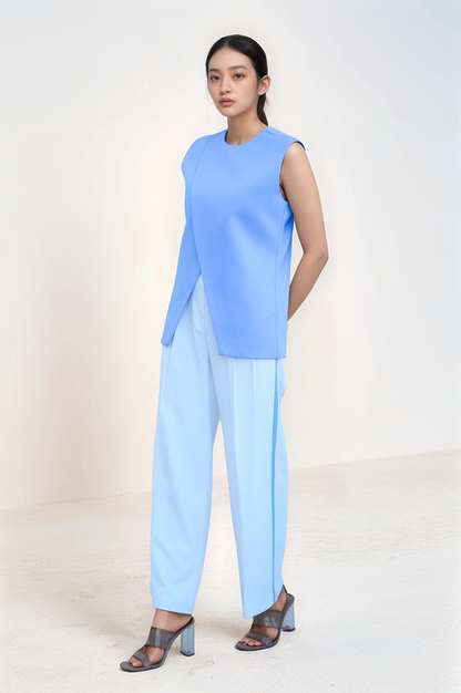 Lilac Blue Long-Overlapped Waistcoat Co-ord Suit