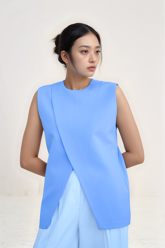 Lilac Blue Long-Overlapped Waistcoat