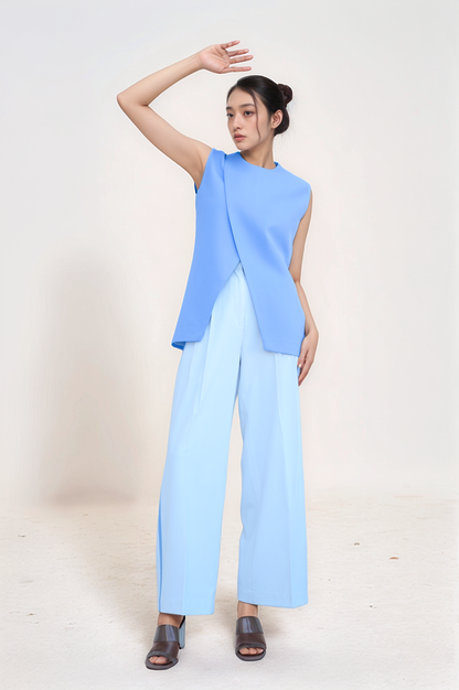 Lilac Blue Long-Overlapped Waistcoat Co-ord Suit