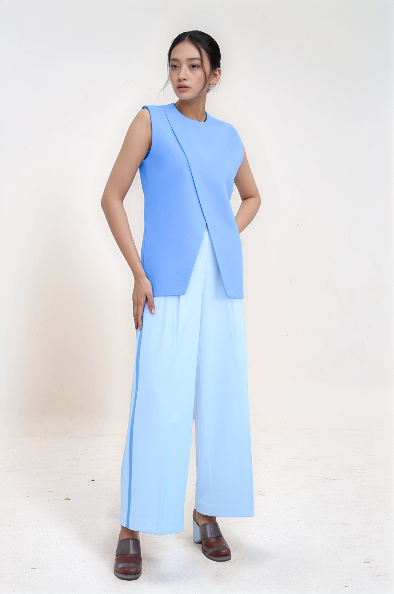 Lilac Blue Long-Overlapped Waistcoat Co-ord Suit