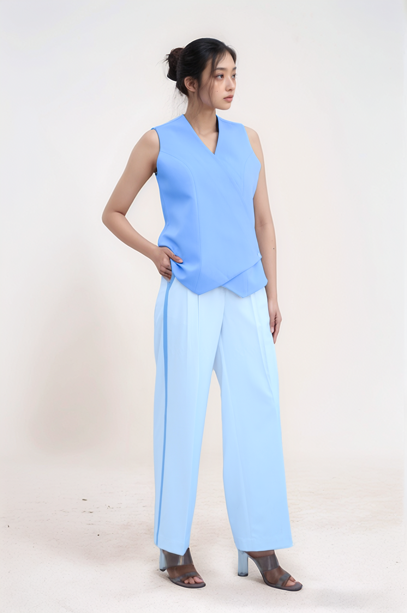 Lilac Blue Overlapped Waistcoat Co-ord Suit