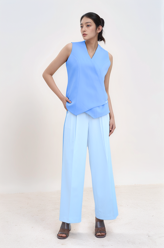 Lilac Blue Overlapped Waistcoat Co-ord Suit