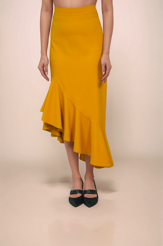 Turmeric Yellow Ruffle Asymmetry Skirt