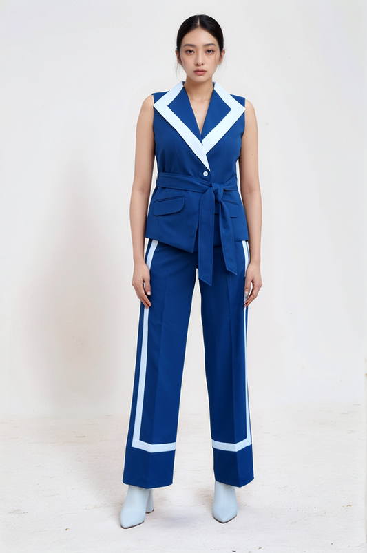 Cobalt Blue Long Collared Waistcoat  Co-ord Suit