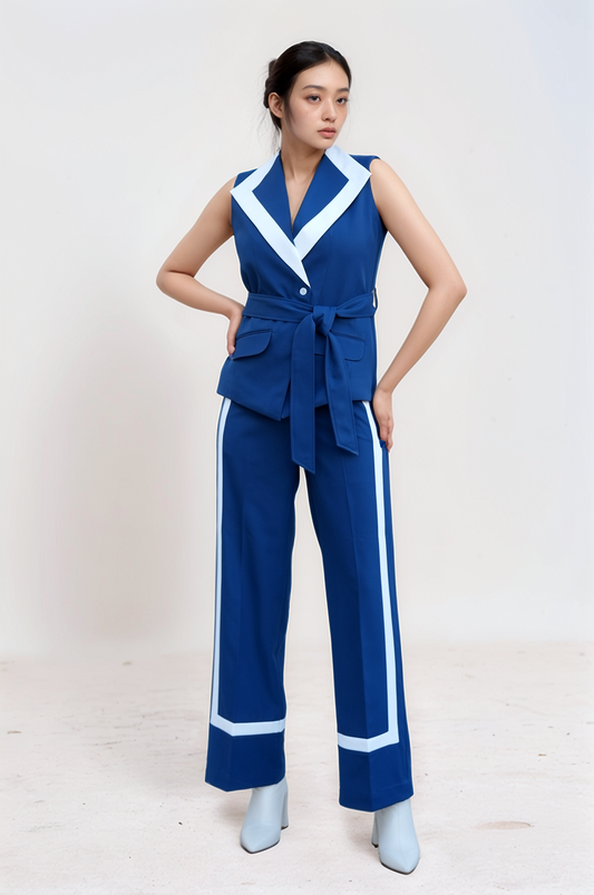 Cobalt Blue Long Collared Waistcoat  Co-ord Suit