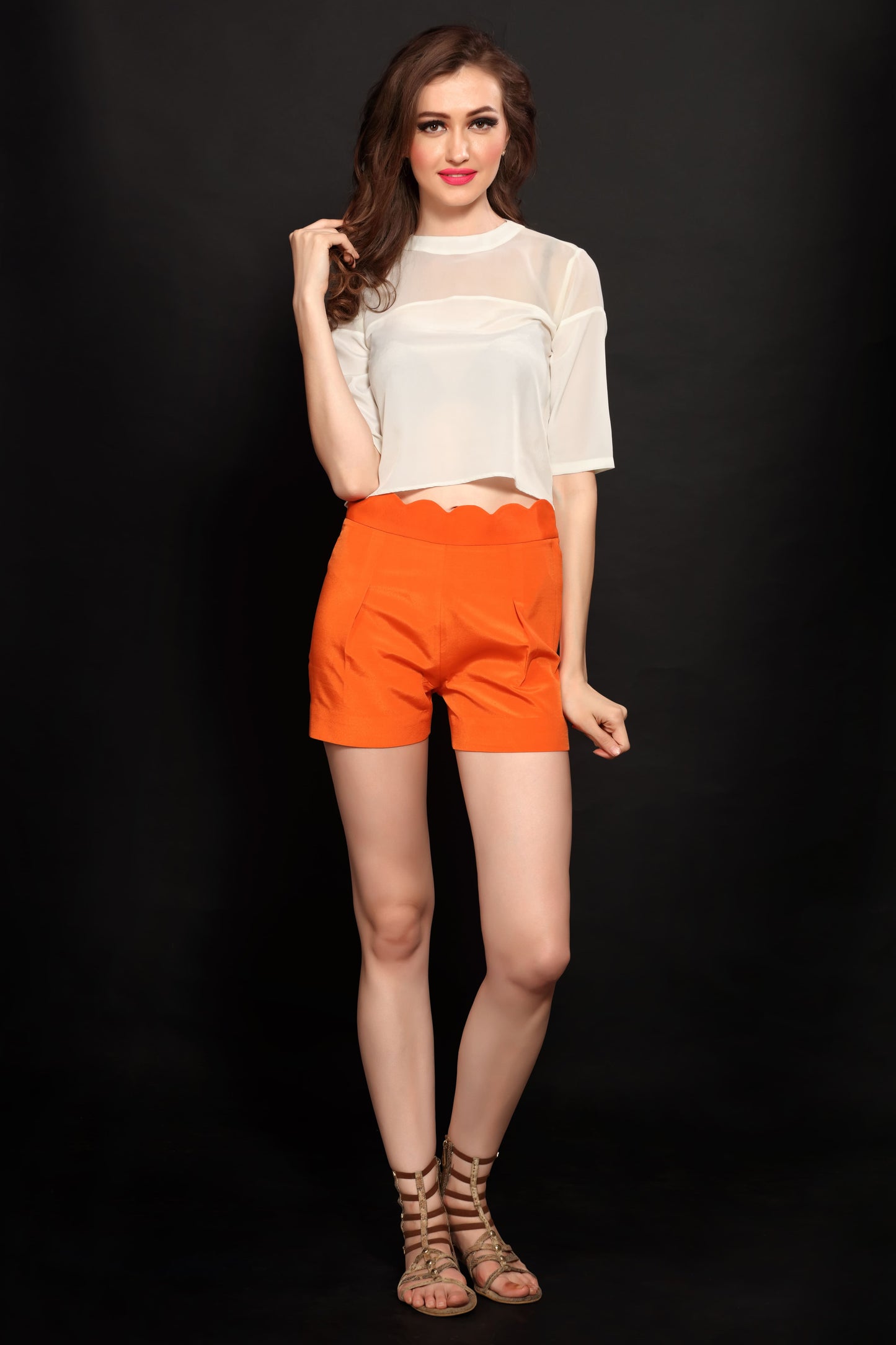 Orange Scalloped Shorts