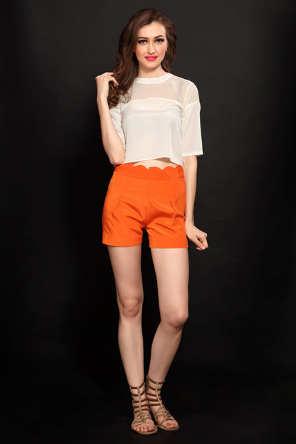 Orange Scalloped Shorts