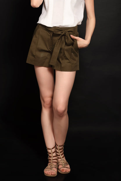 Olive Green Cotton Shorts