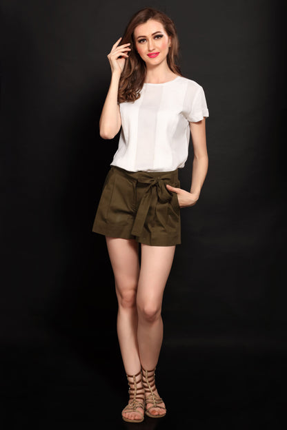 Olive Green Cotton Shorts