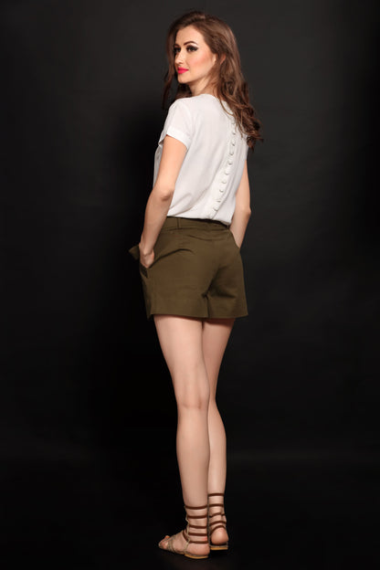 Olive Green Cotton Shorts