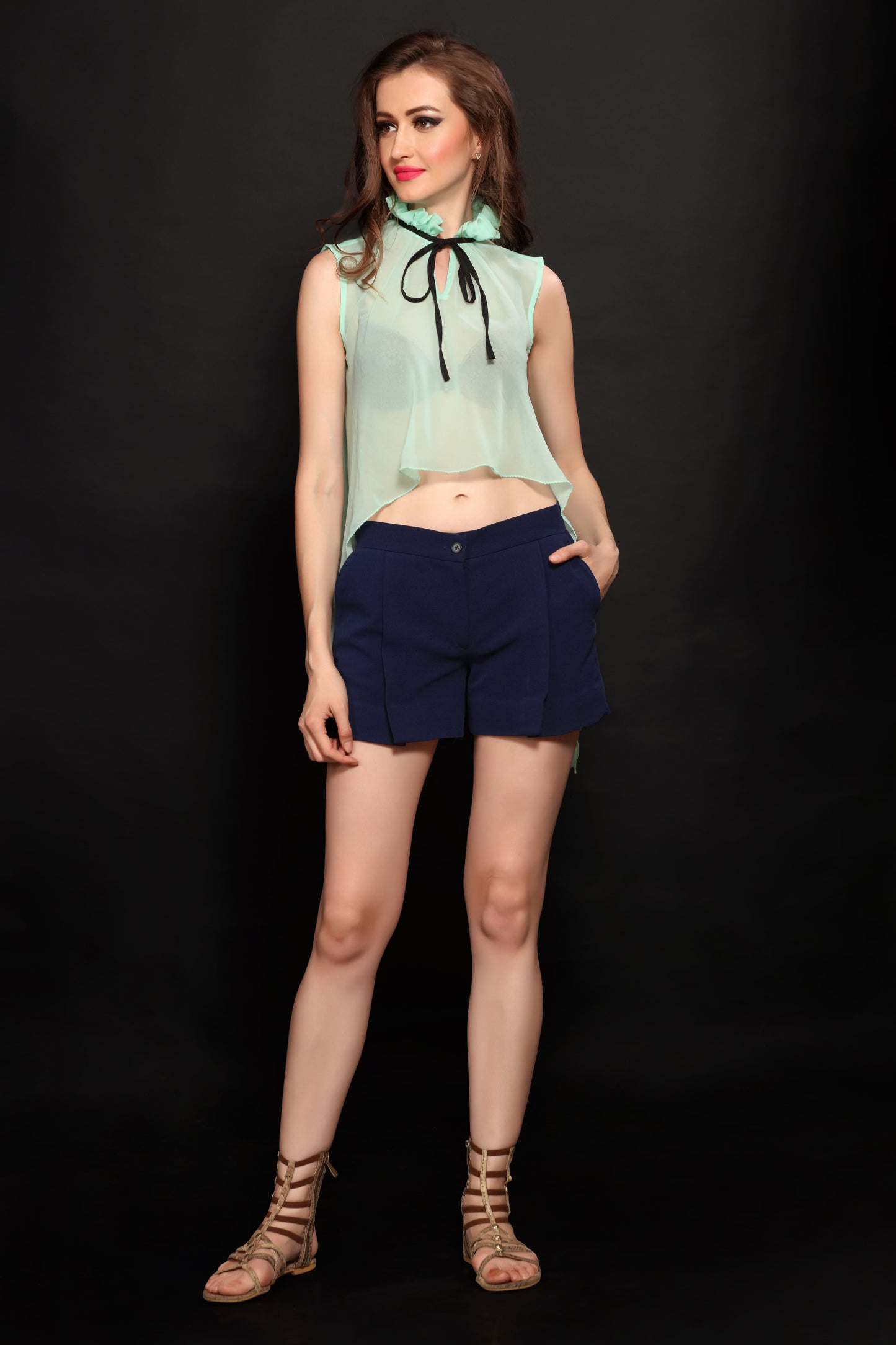 Blue Pleated Shorts