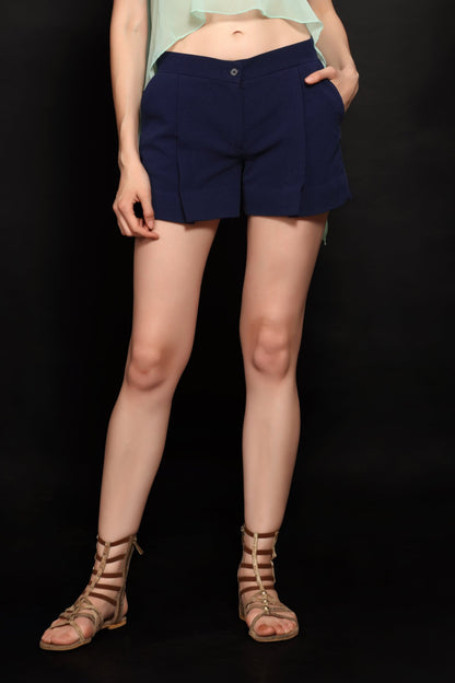 Blue Pleated Shorts