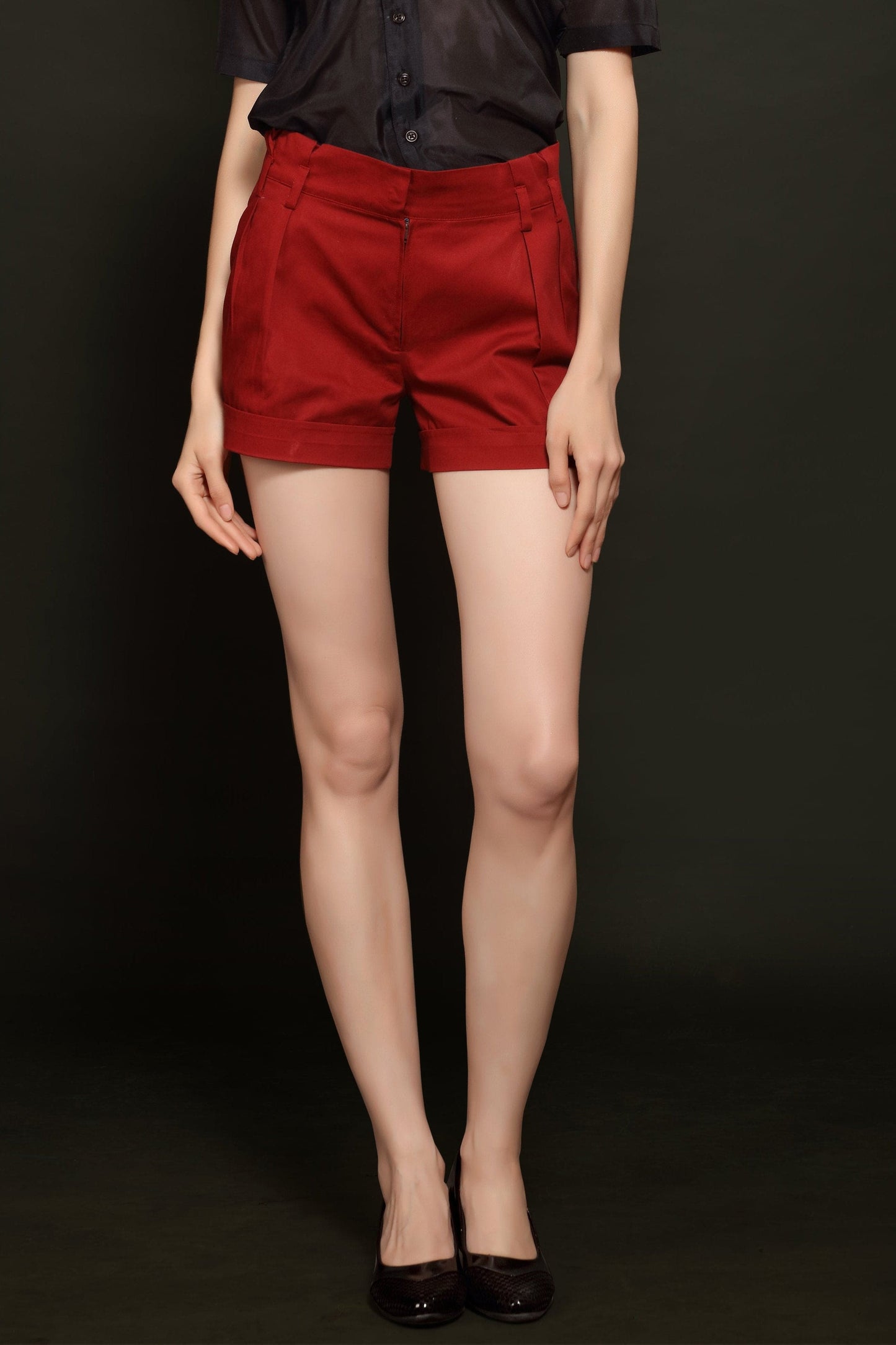 Brick Red Pleated Shorts