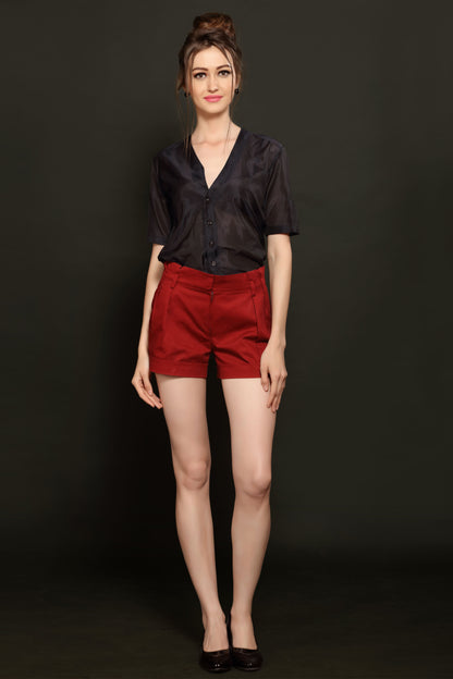 Brick Red Pleated Shorts