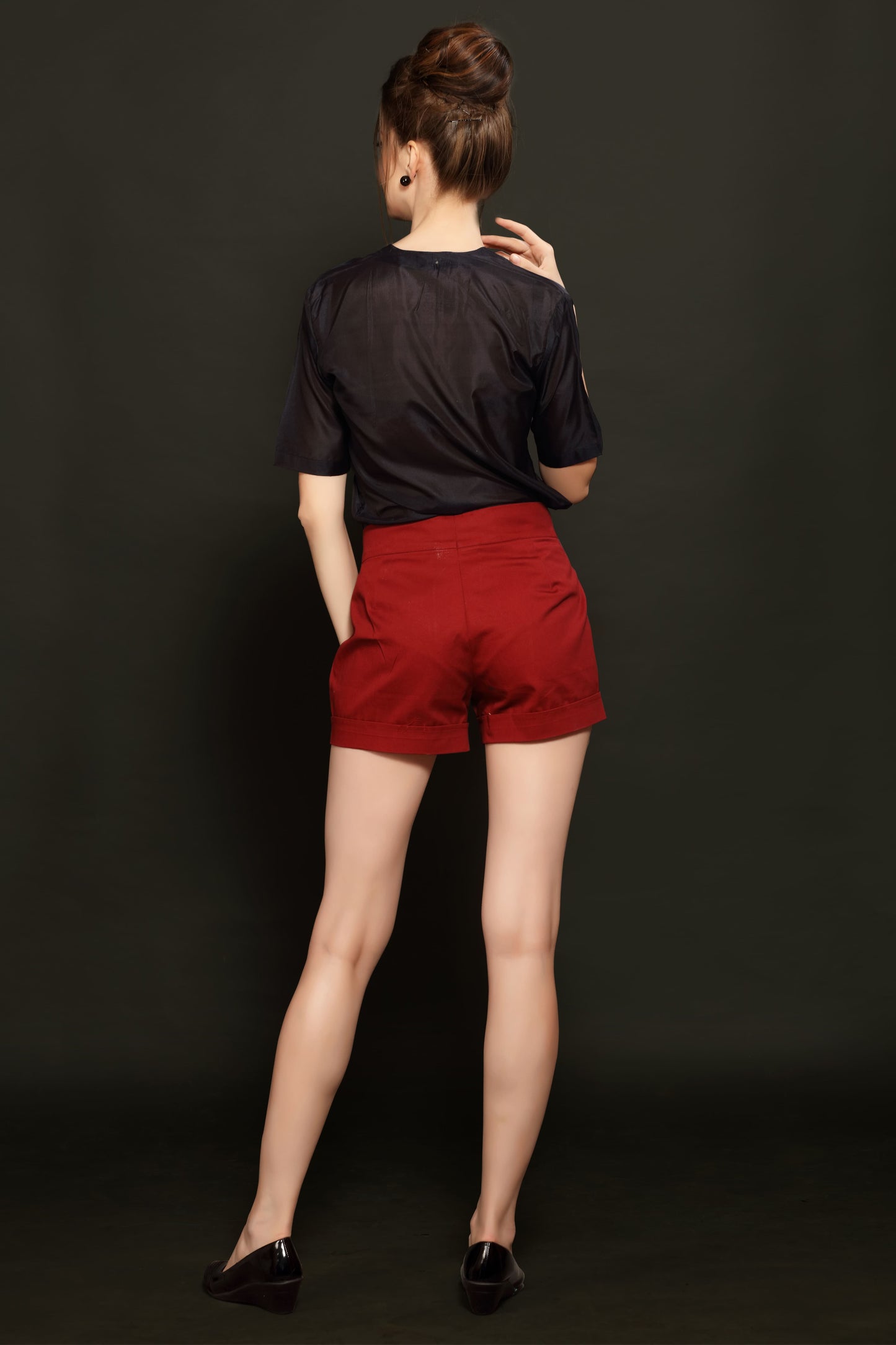 Brick Red Pleated Shorts