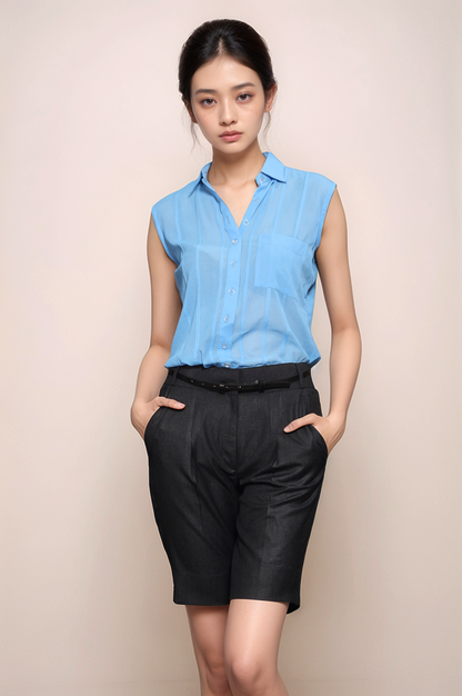Blue Sleeveless Georgette Shirt