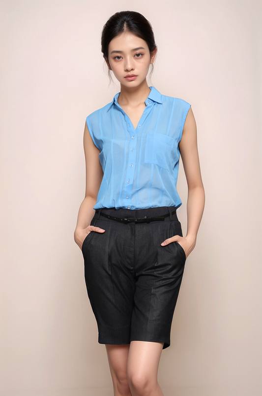 Blue Sleeveless Georgette Shirt