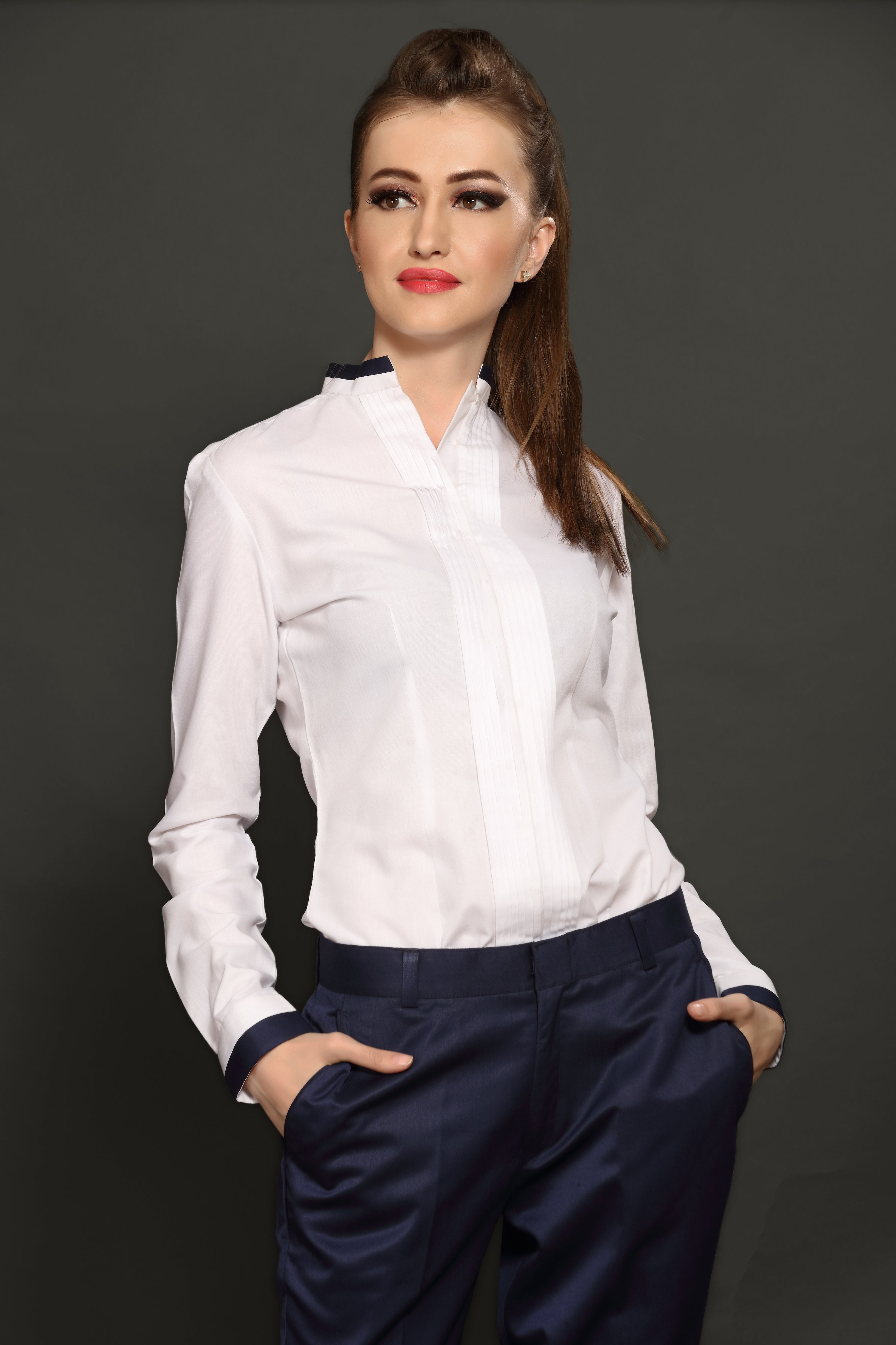 Attractive Woman Wear Business Look. Women Look and Sensual. Model Wear White  Shirt and Black Pants. Stock Image - Image of jeans, clothes: 223181869