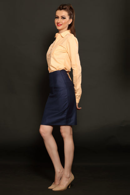 Peach Double Pocket Shirt & Navy Blue Formal Skirt Combo