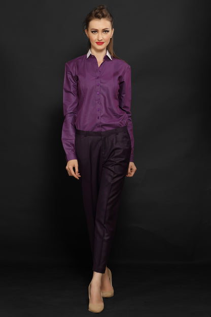 Purple Pleated Shirt & Deep Purple Slim Fit Trouser Combo