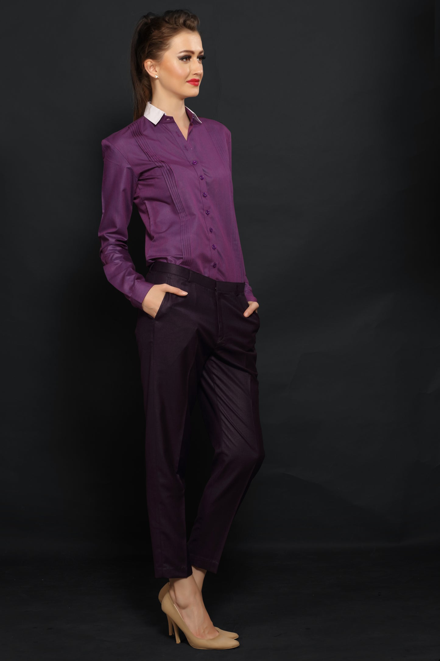 Purple Pleated Shirt & Deep Purple Slim Fit Trouser Combo
