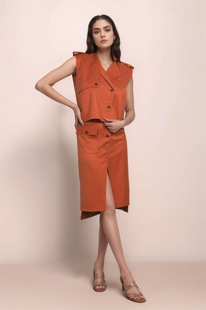 Rust Sleeveless Jacket Co-ord Suit