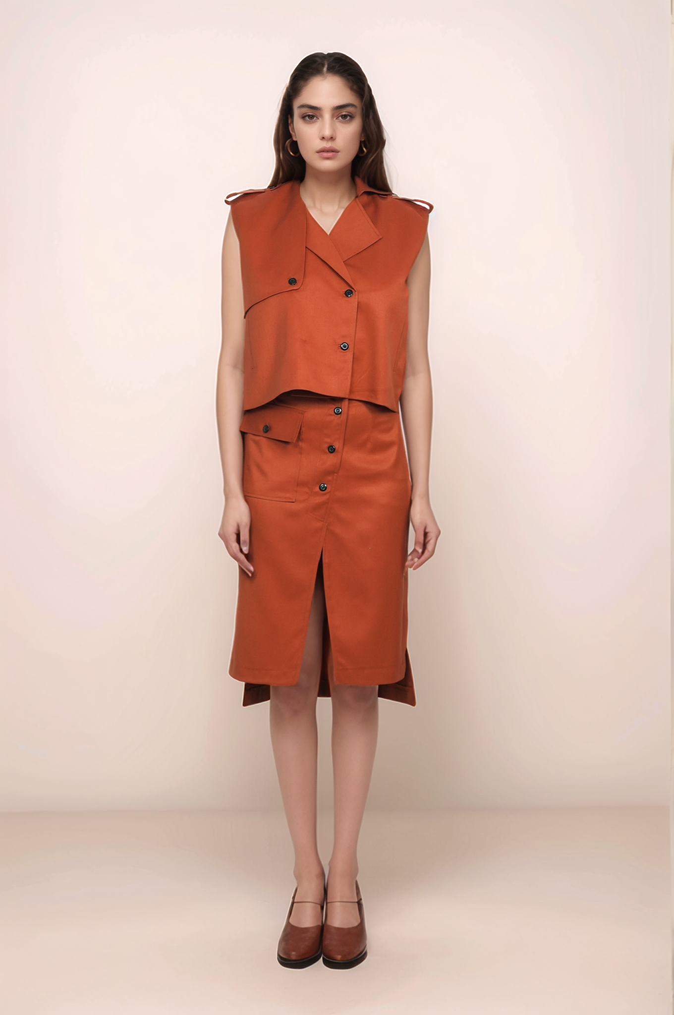 Rust Sleeveless Jacket Co-ord Suit