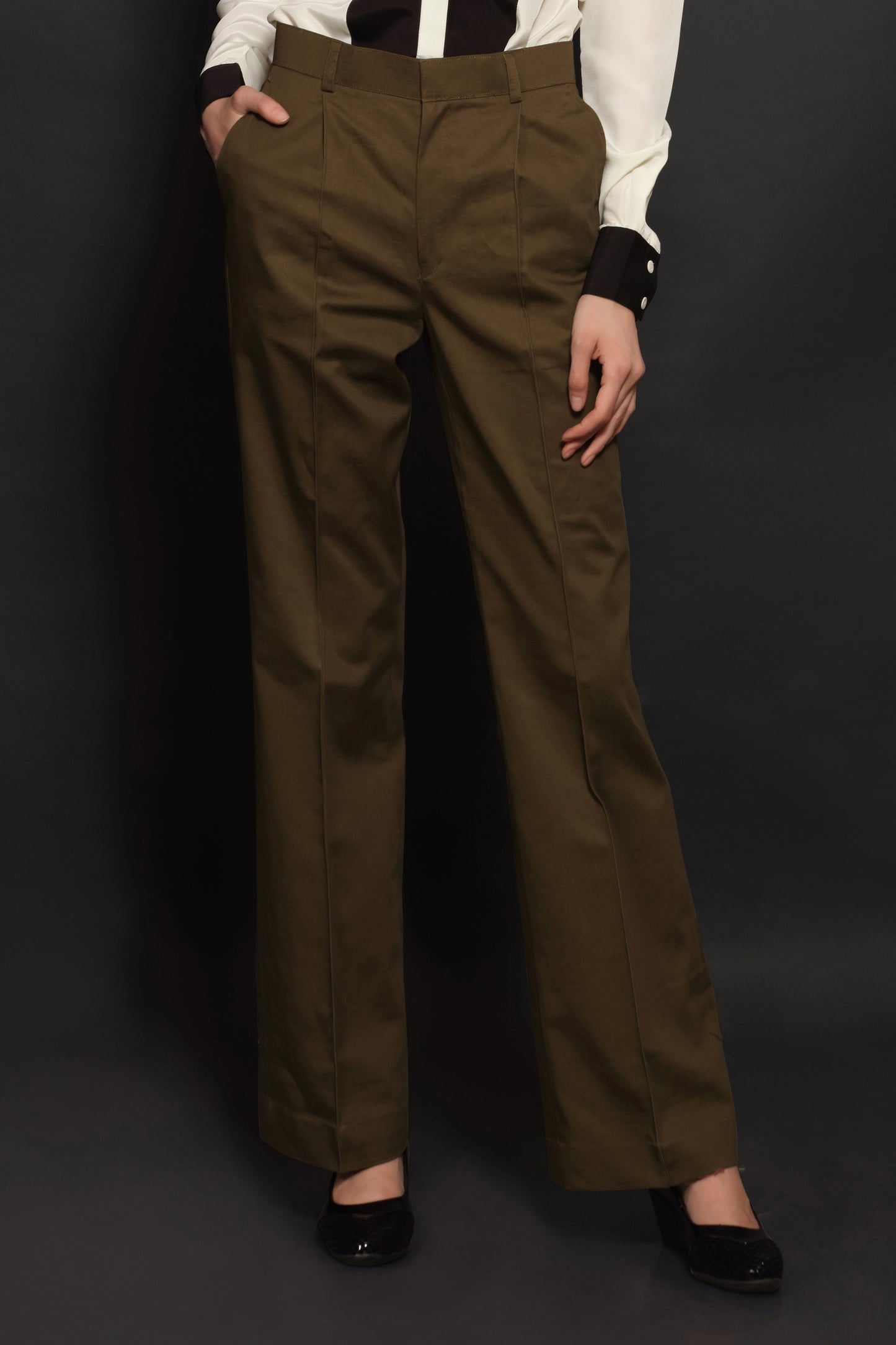 Brown Cotton Parallel Trouser