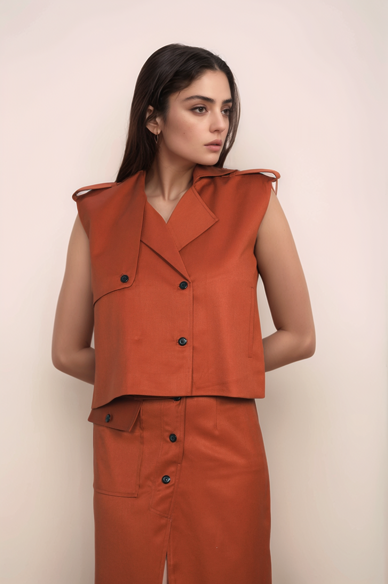 Rust Sleeveless Jacket Co-ord Suit