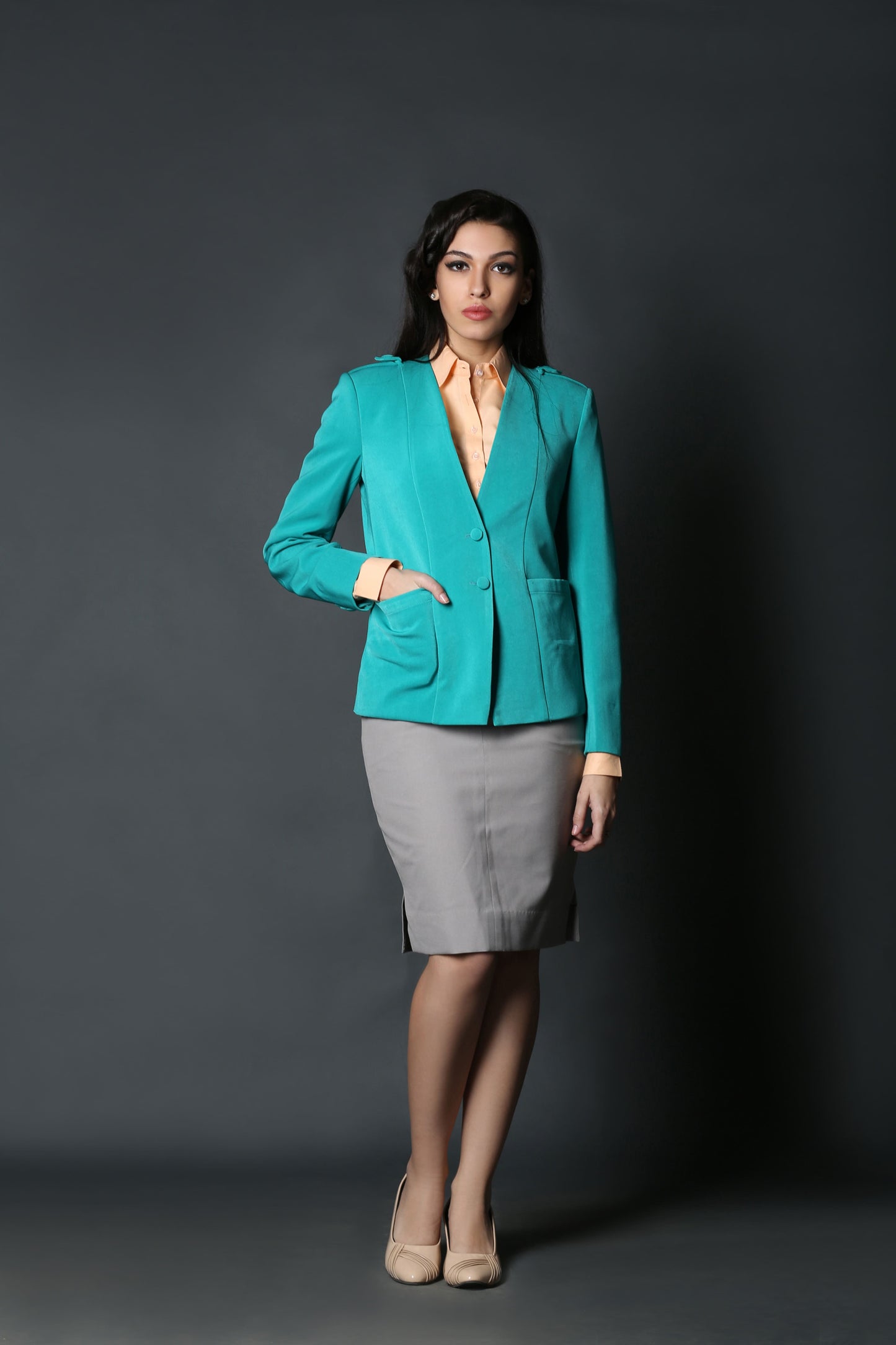 Teal V-Neck Coat