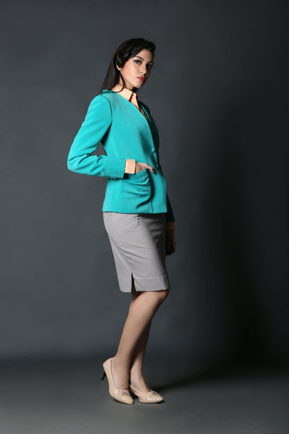 Teal V-Neck Coat