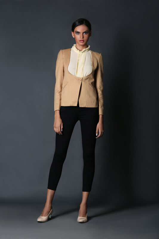 Beige U-Neck Coat